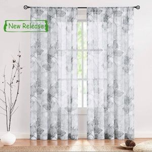 Grey white chiffon sheer curtains